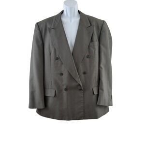 Andre‎ Vachon Suit Jacket Mens 46 Gray Pinstripe Wool Blend Double Breasted USA